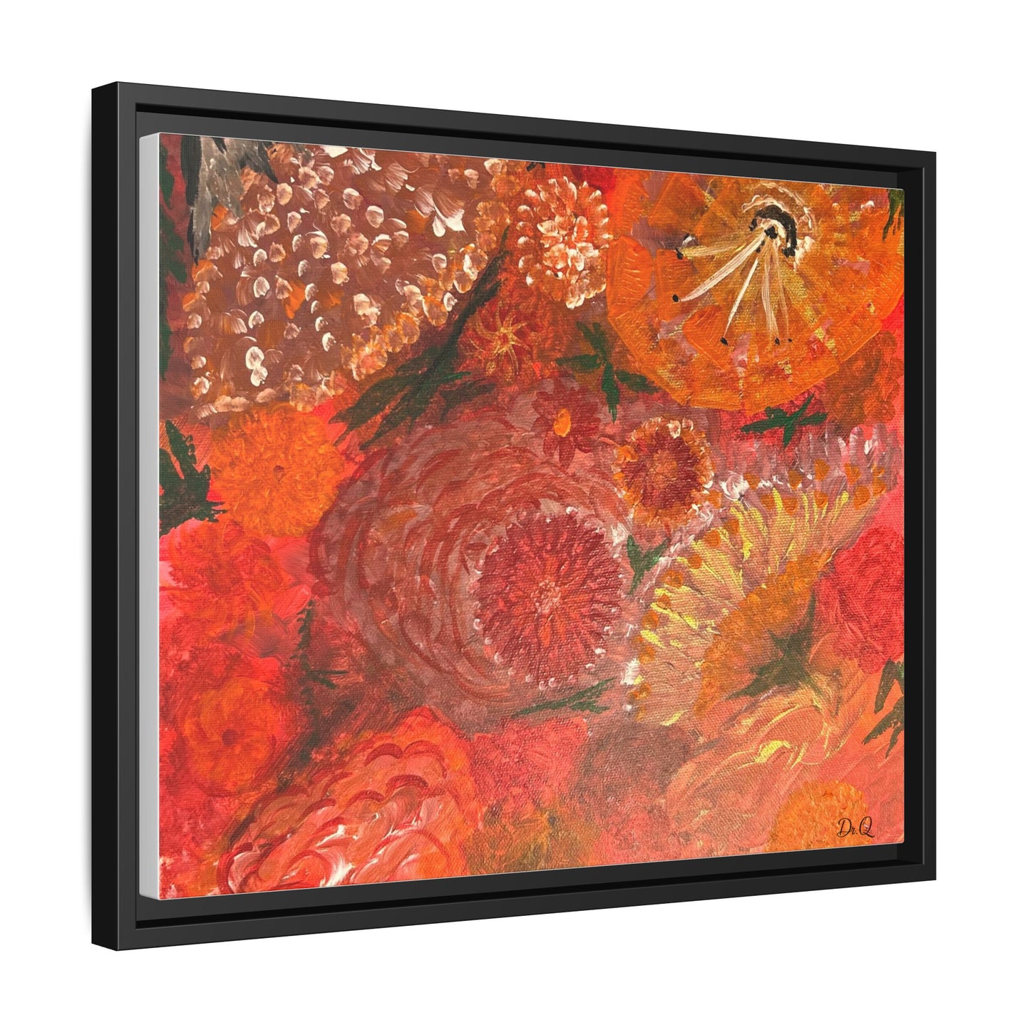 "Floral Burst" Abstract Red Floral Matte Canvas Framed Wall Art