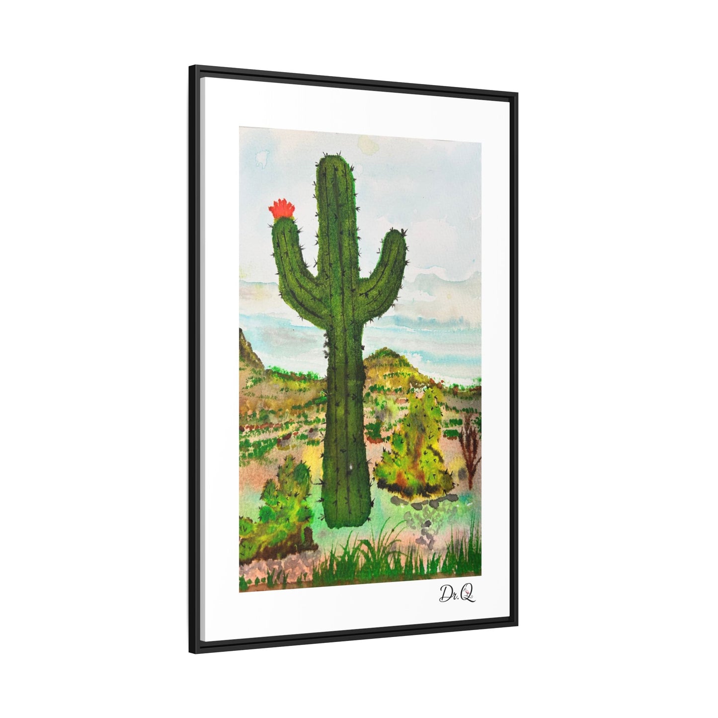 Framed Cactus Canvas Print — Desert Watercolor Wall Art