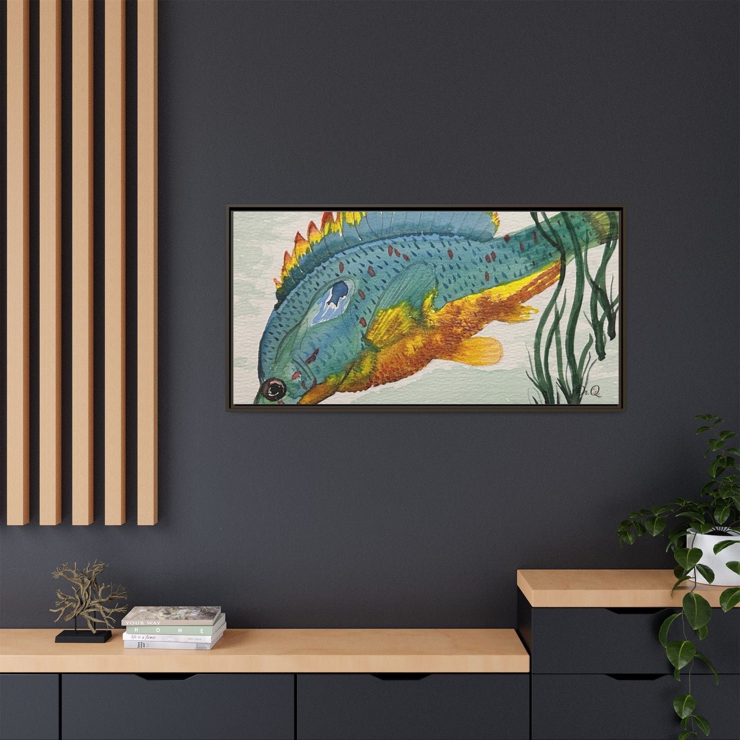 Texas Spotted Sunfish Watercolor Wall Art - Framed Matte Canvas