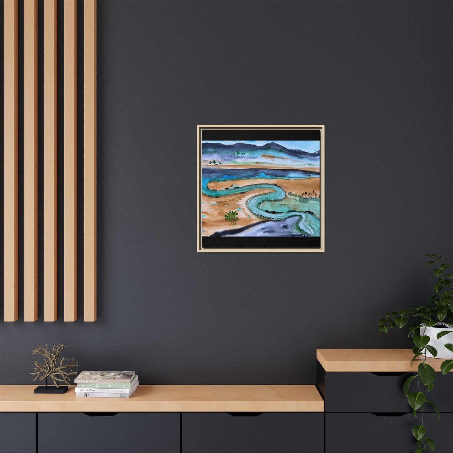 Winding River by Dr. Q - Framed Matte Canvas Watercolor Wall Art