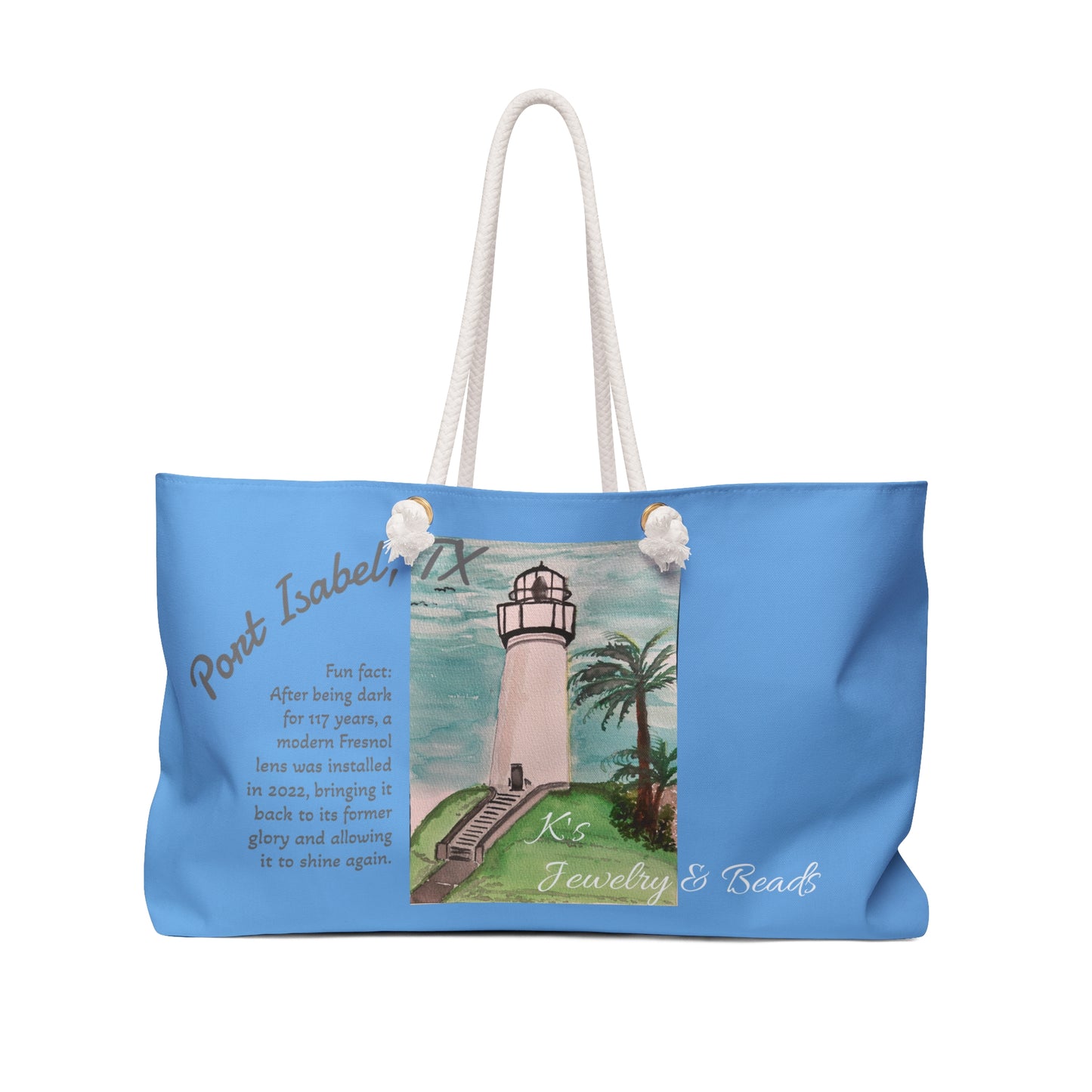 K's Jewelry & Beads - Port Isabel, TX Coastal Lighthouse Weekender Bag – Nautical Travel Tote with Palm Beach Artwork