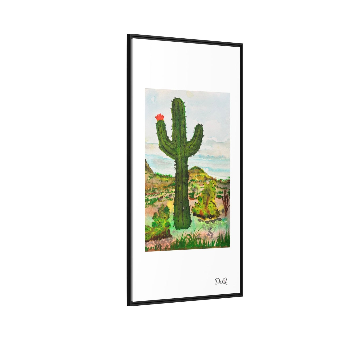 Framed Cactus Canvas Print — Desert Watercolor Wall Art