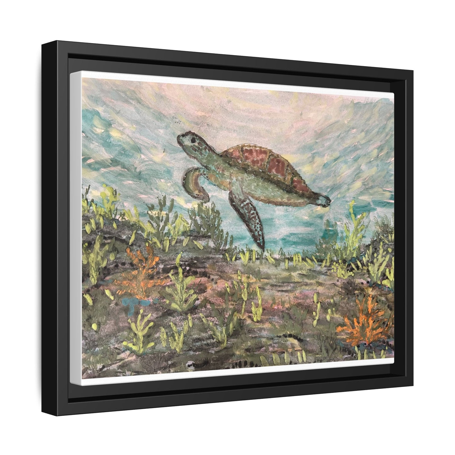 Sea Turtle Matte Canvas, Framed (Multi-color)