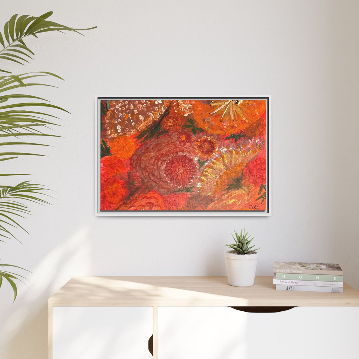 "Floral Burst" Abstract Red Floral Matte Canvas Framed Wall Art