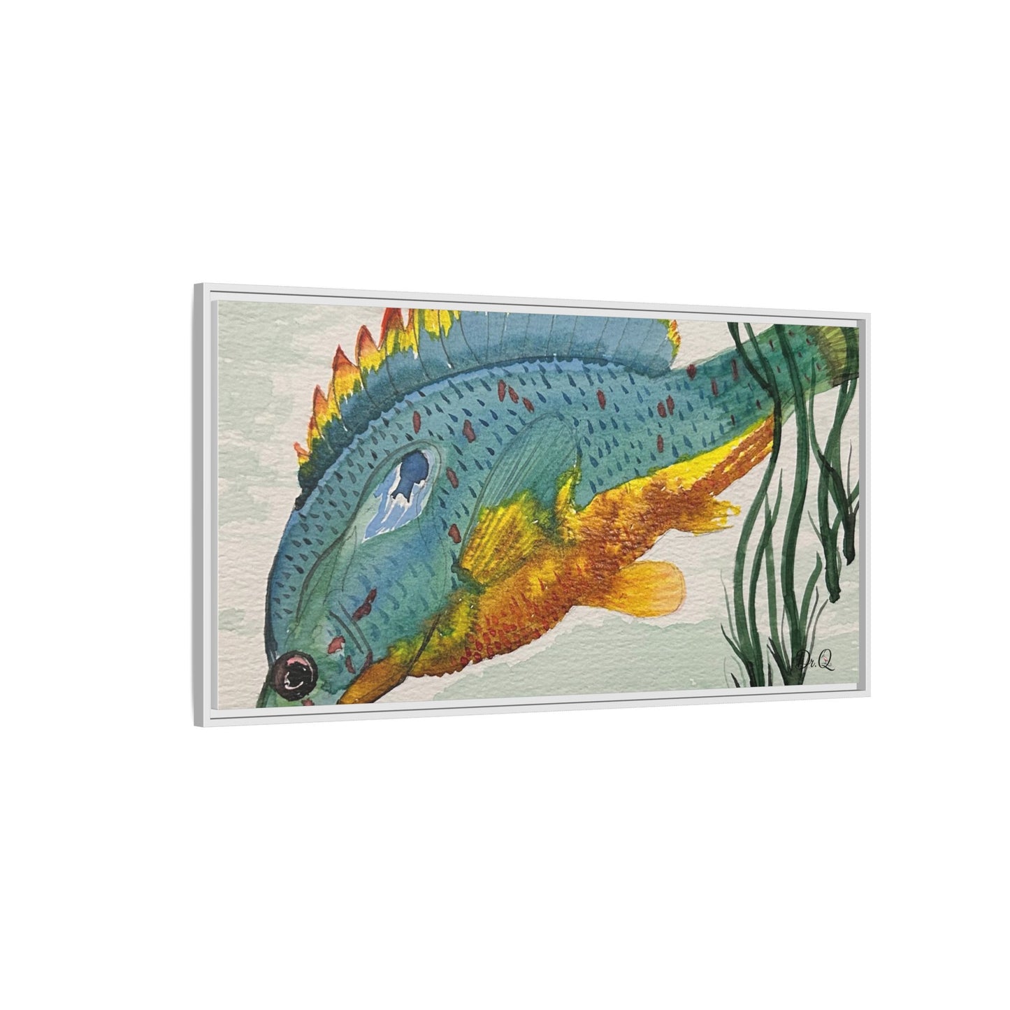 Texas Spotted Sunfish Watercolor Wall Art - Framed Matte Canvas