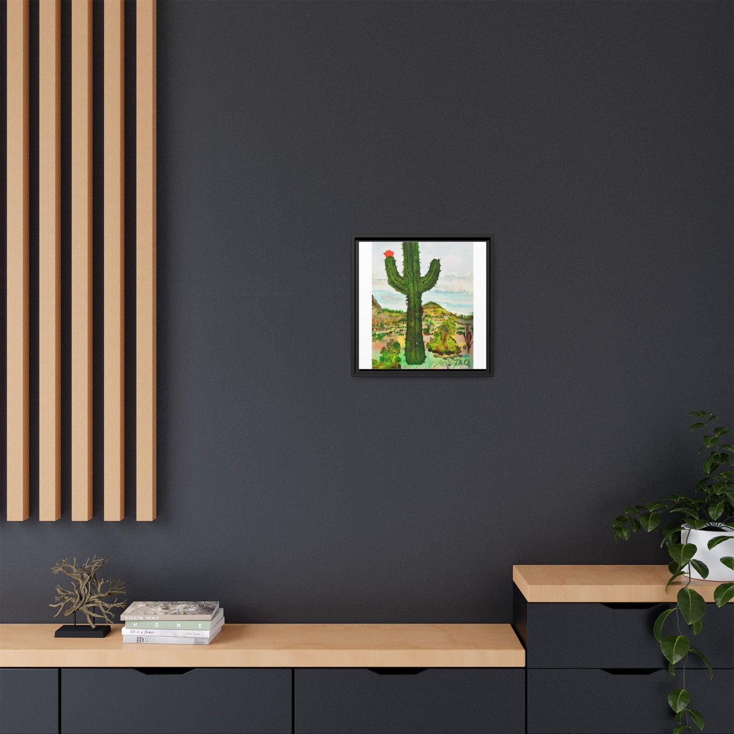 Framed Cactus Canvas Print — Desert Watercolor Wall Art