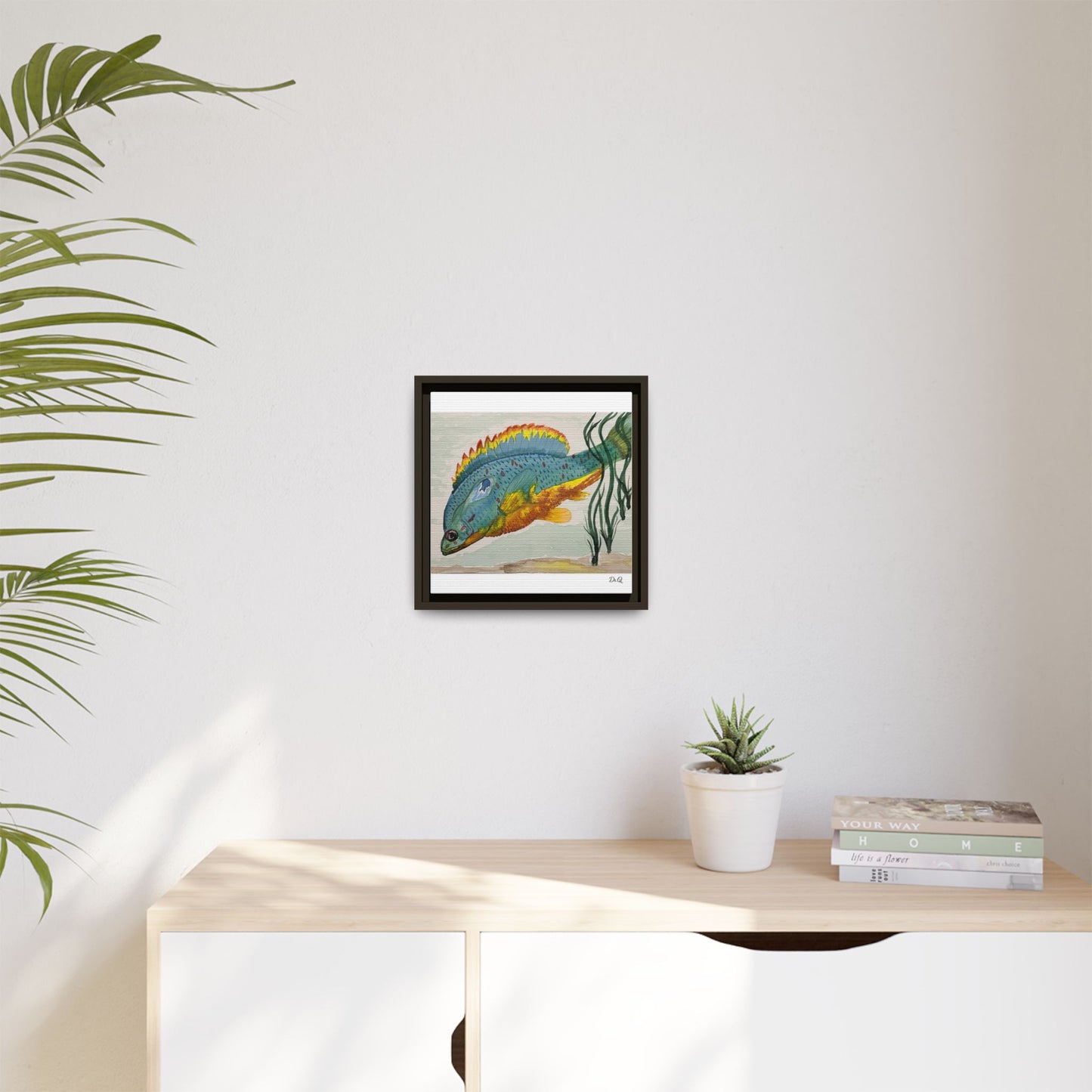 Texas Spotted Sunfish Watercolor Wall Art - Framed Matte Canvas