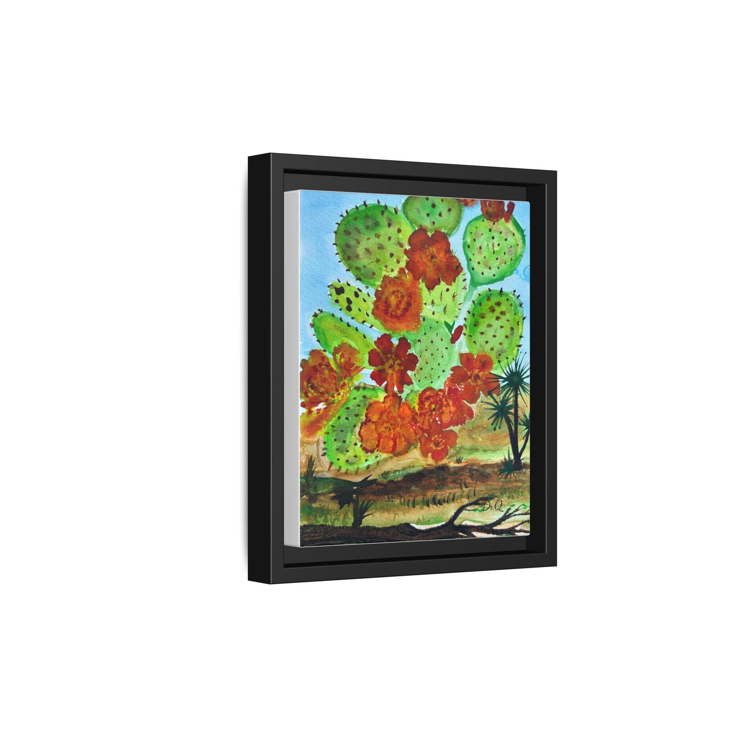 Prickly Pear Cactus Framed Canvas Print — Vertical Botanical Wall Art
