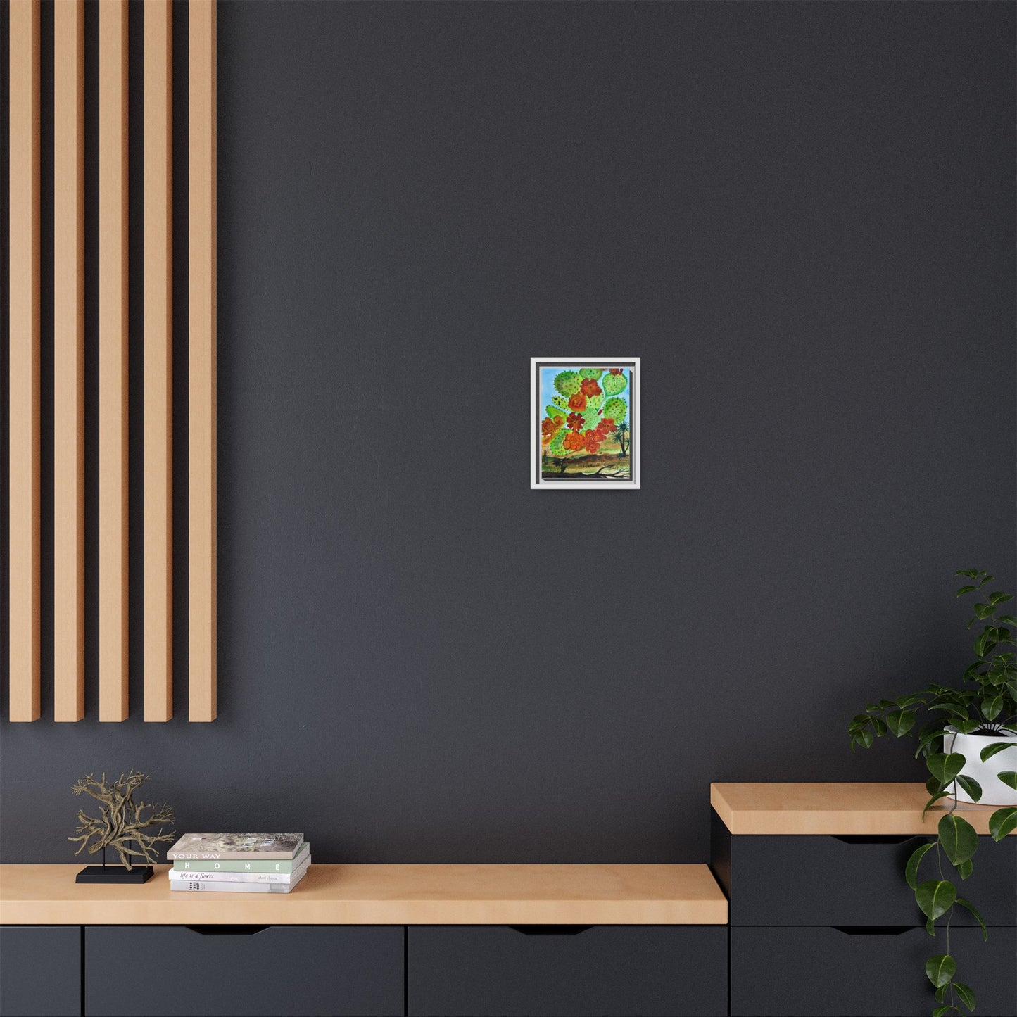 Prickly Pear Cactus Framed Canvas Print — Vertical Botanical Wall Art