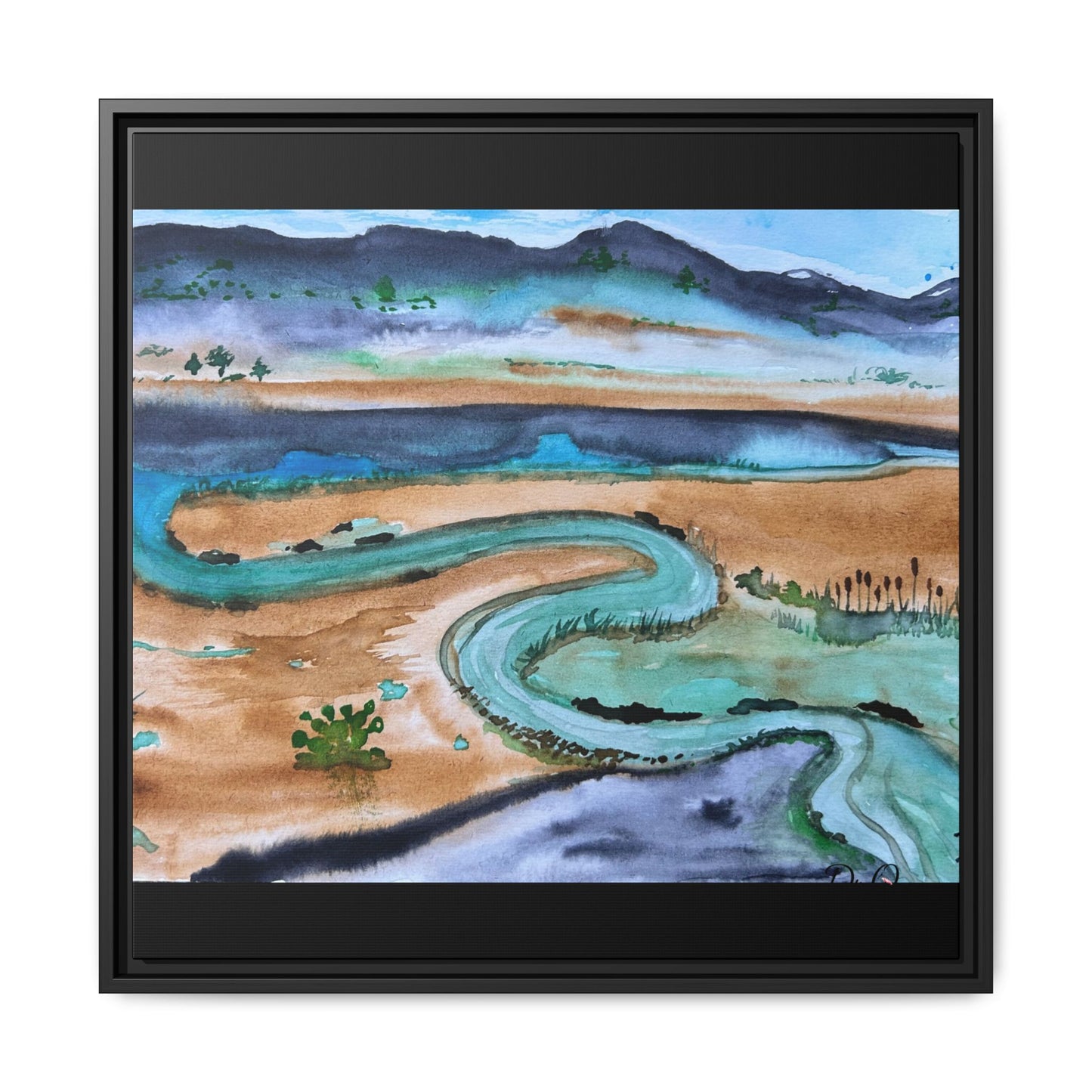 Winding River by Dr. Q - Framed Matte Canvas Watercolor Wall Art