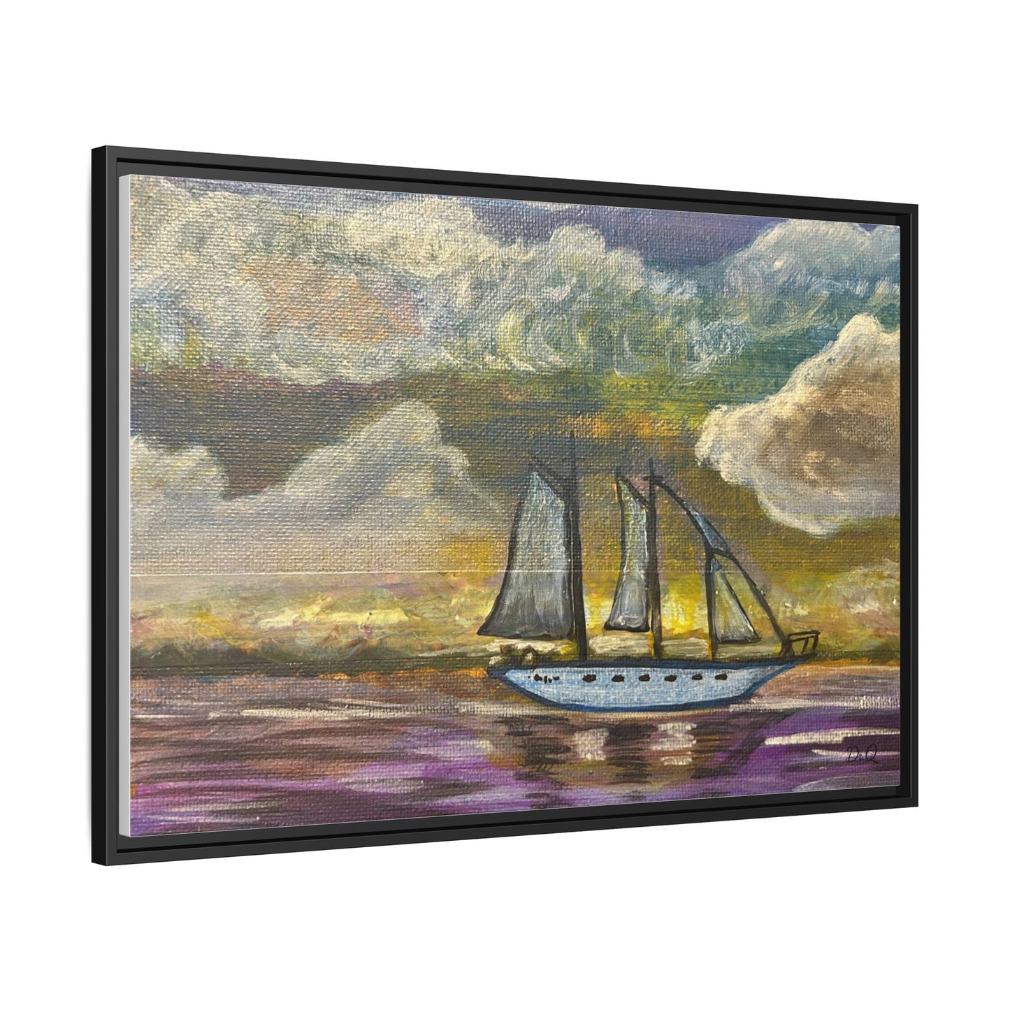 Framed Matte Canvas Sailboat Painting — Serene Seascape Wall Art