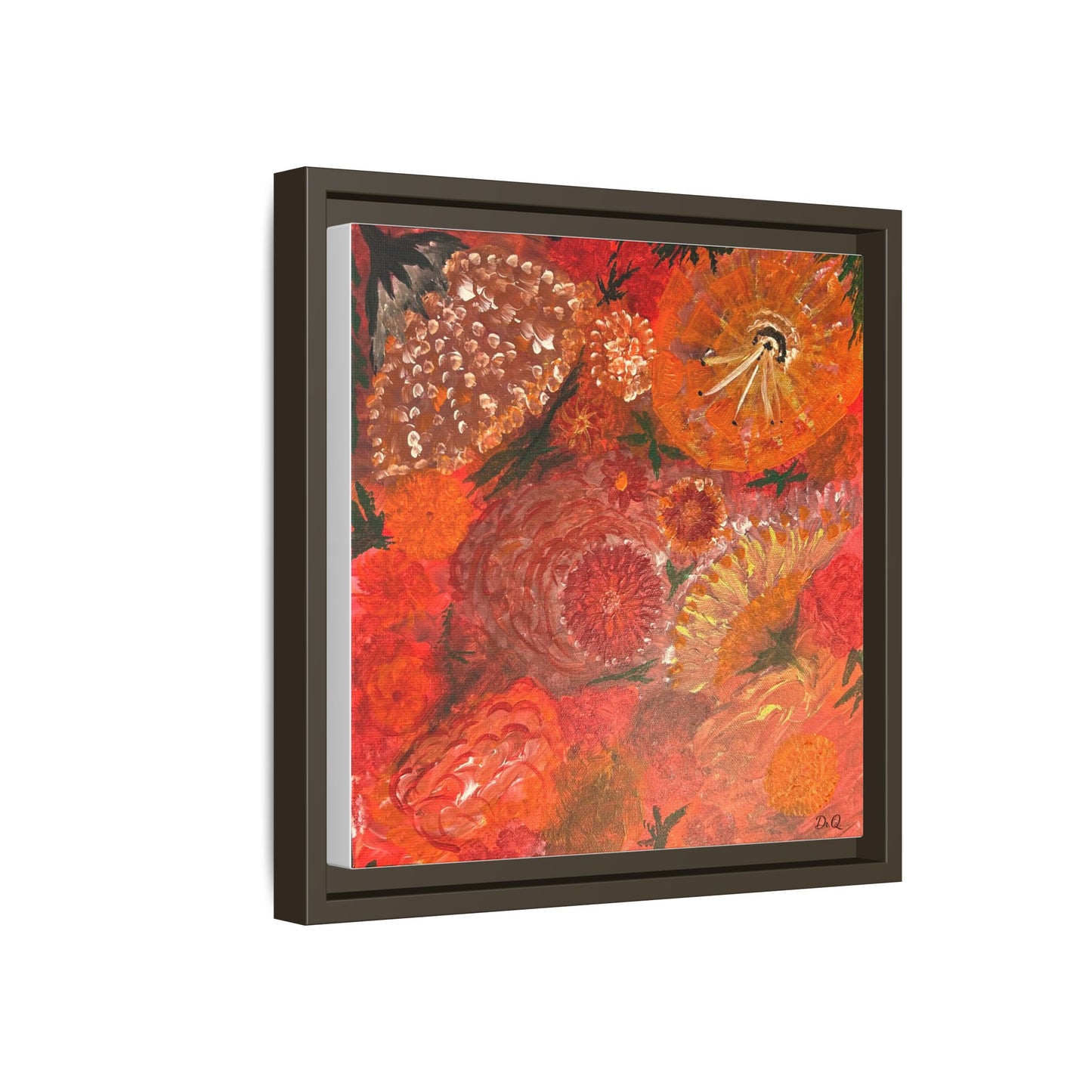 "Floral Burst" Abstract Red Floral Matte Canvas Framed Wall Art