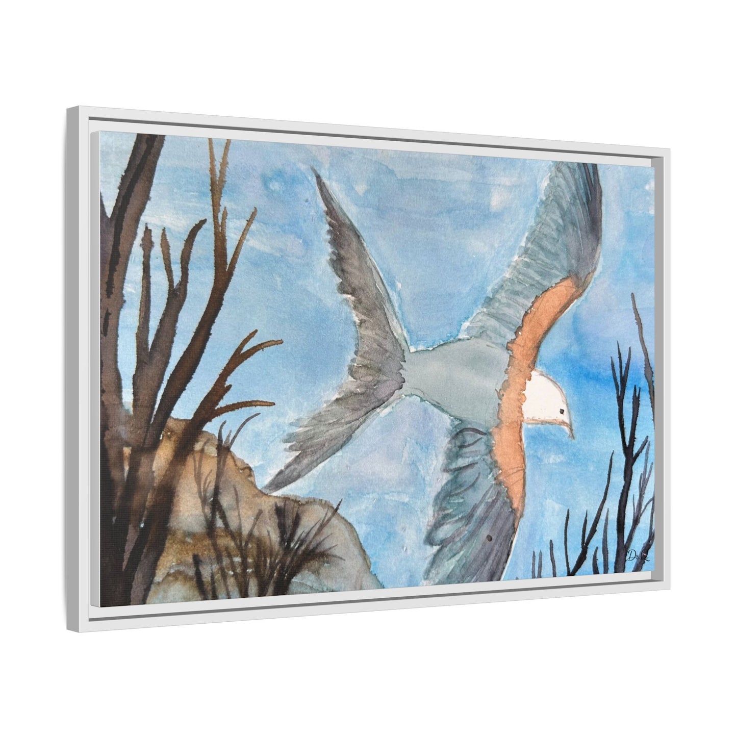 Framed Matte Canvas Wall Art — Soaring Seagull Coastal Print