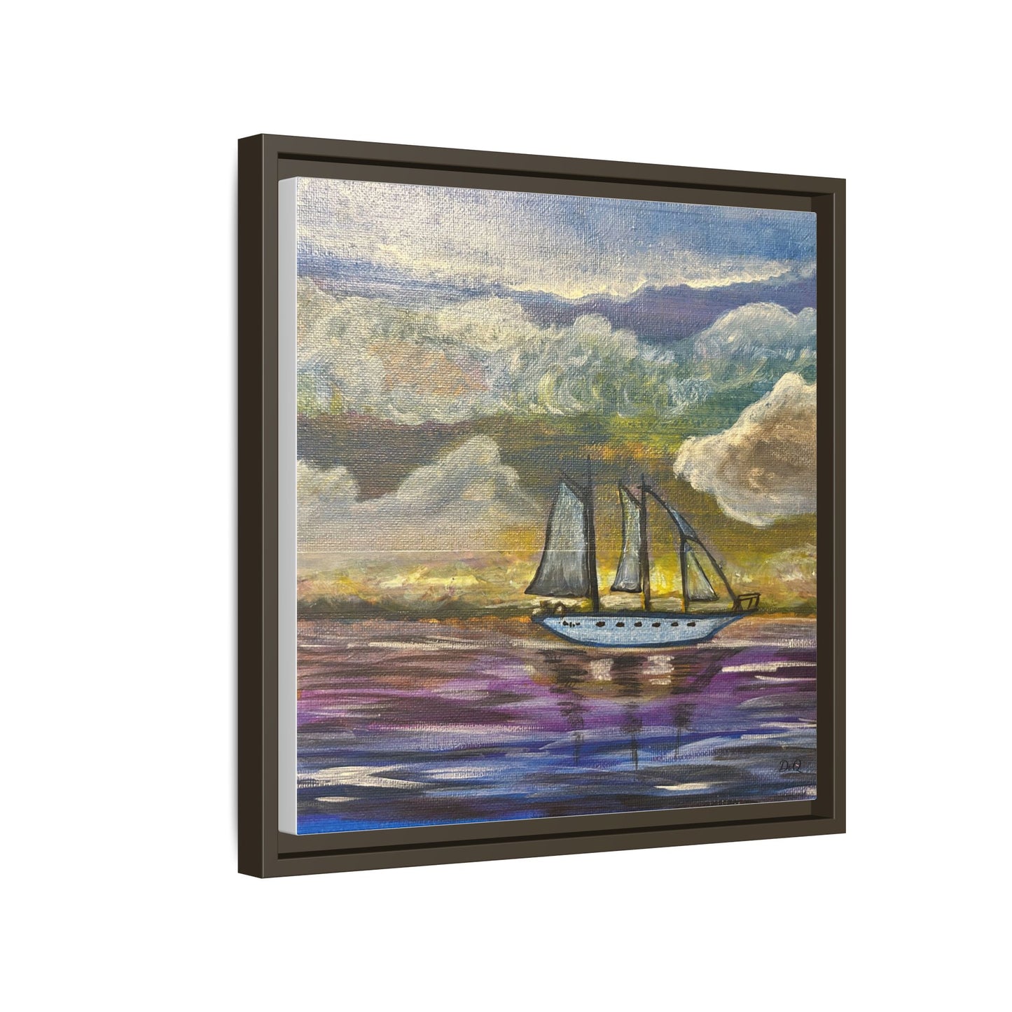 Framed Matte Canvas Sailboat Painting — Serene Seascape Wall Art