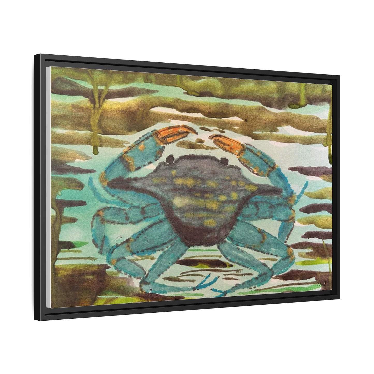 Blue Crab Coastal Art Print — Matte Framed Canvas