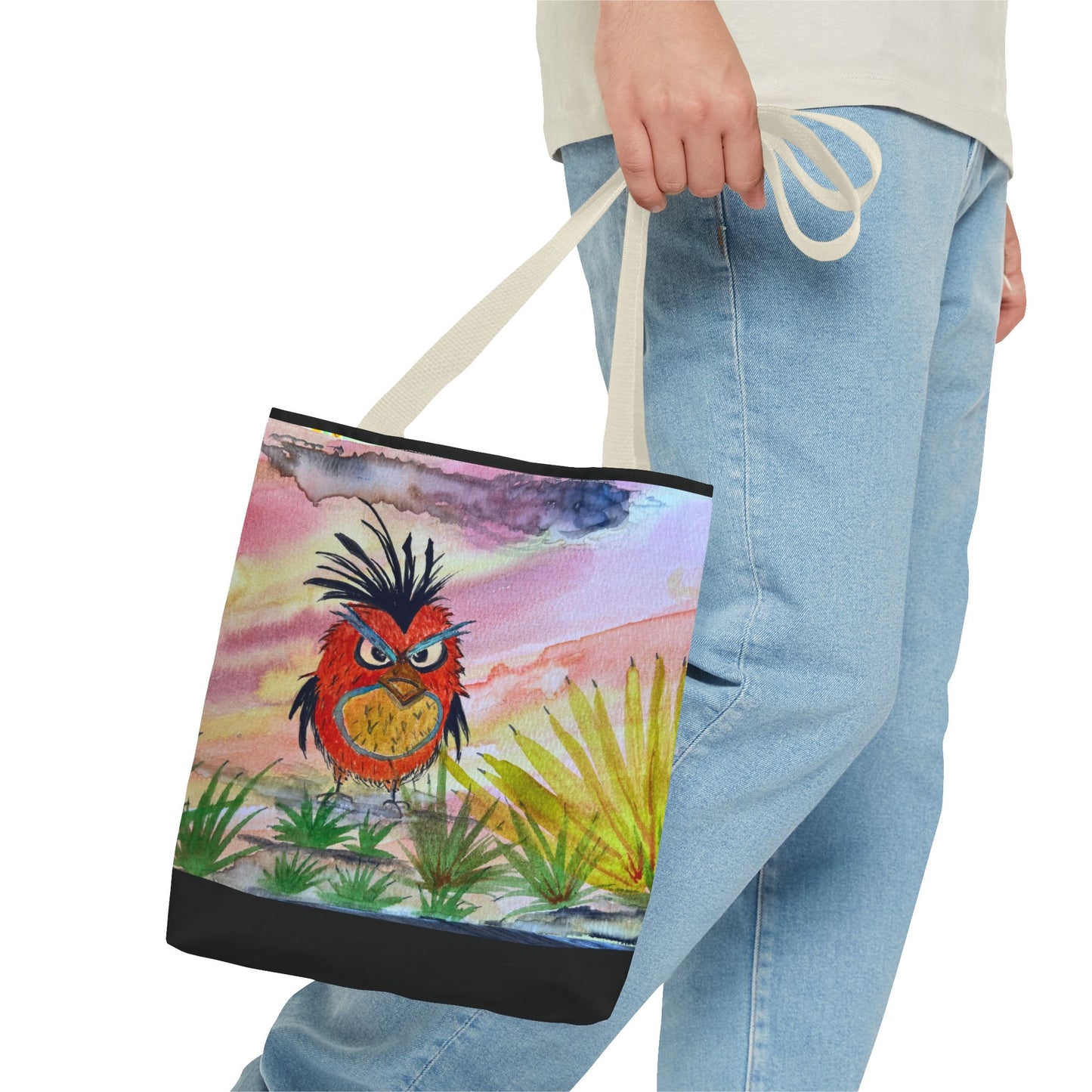 Funky Owl Art Tote Bag, Unique Tote for Shopping, Beach, Gift for Bird Lovers, Cute Eco-Friendly Carryall, Handmade Art Accessory