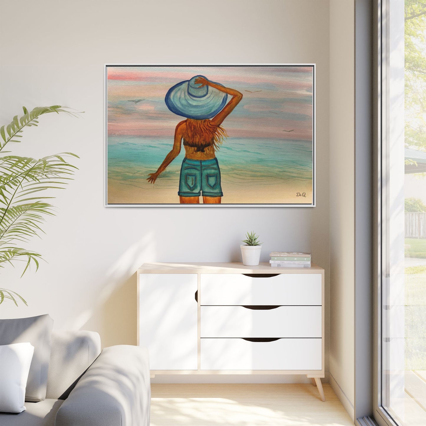 " My Sweet Girl" at the Beach Vibes Framed Canvas Art - Summer Sunset Decor
