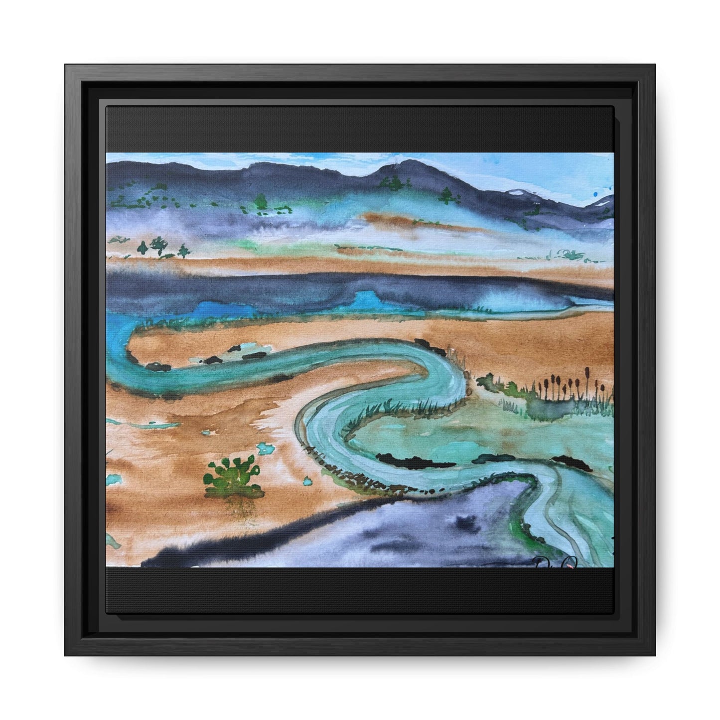 Winding River by Dr. Q - Framed Matte Canvas Watercolor Wall Art