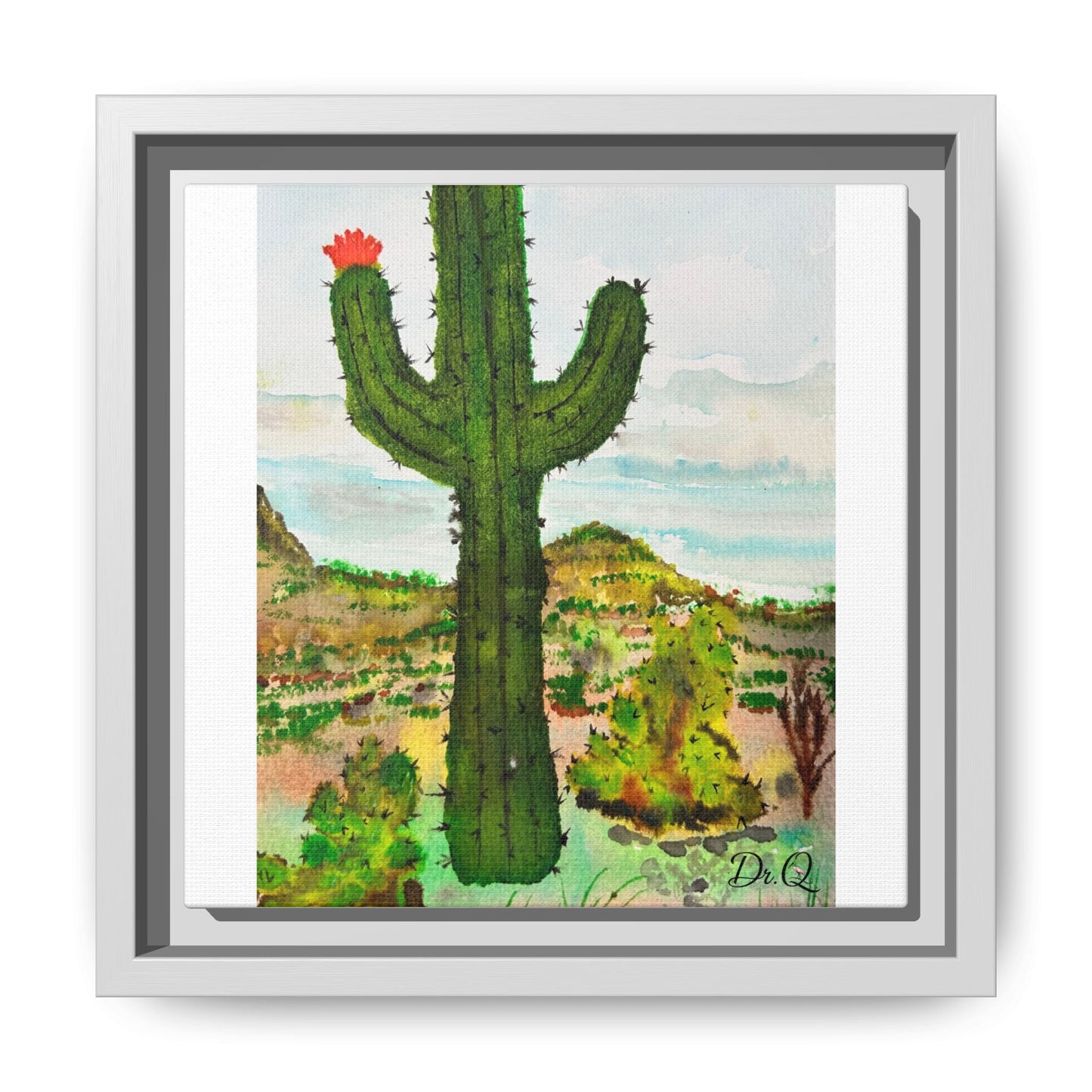 Framed Cactus Canvas Print — Desert Watercolor Wall Art
