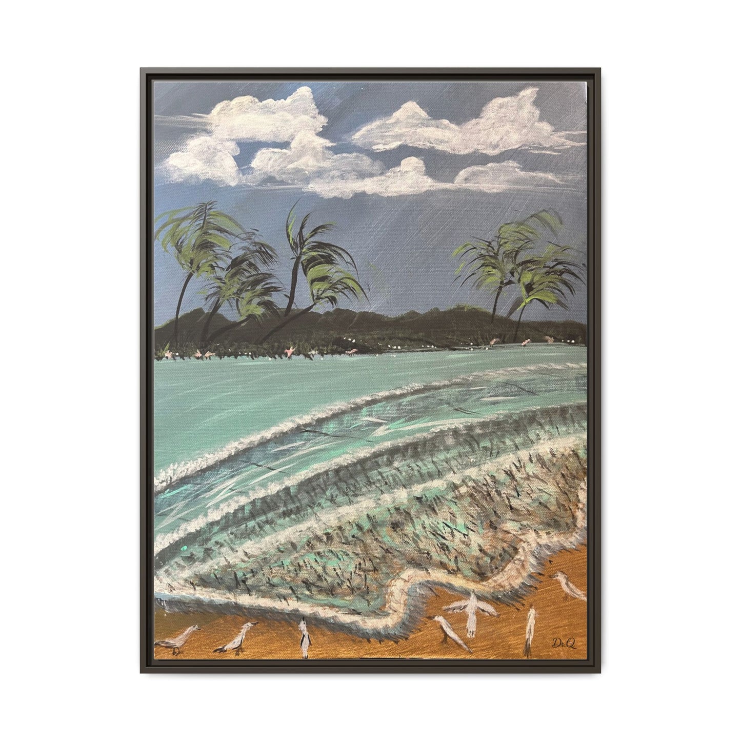 Tropical Seascape Matte Framed Canvas – Palm Trees Beach Wall Art