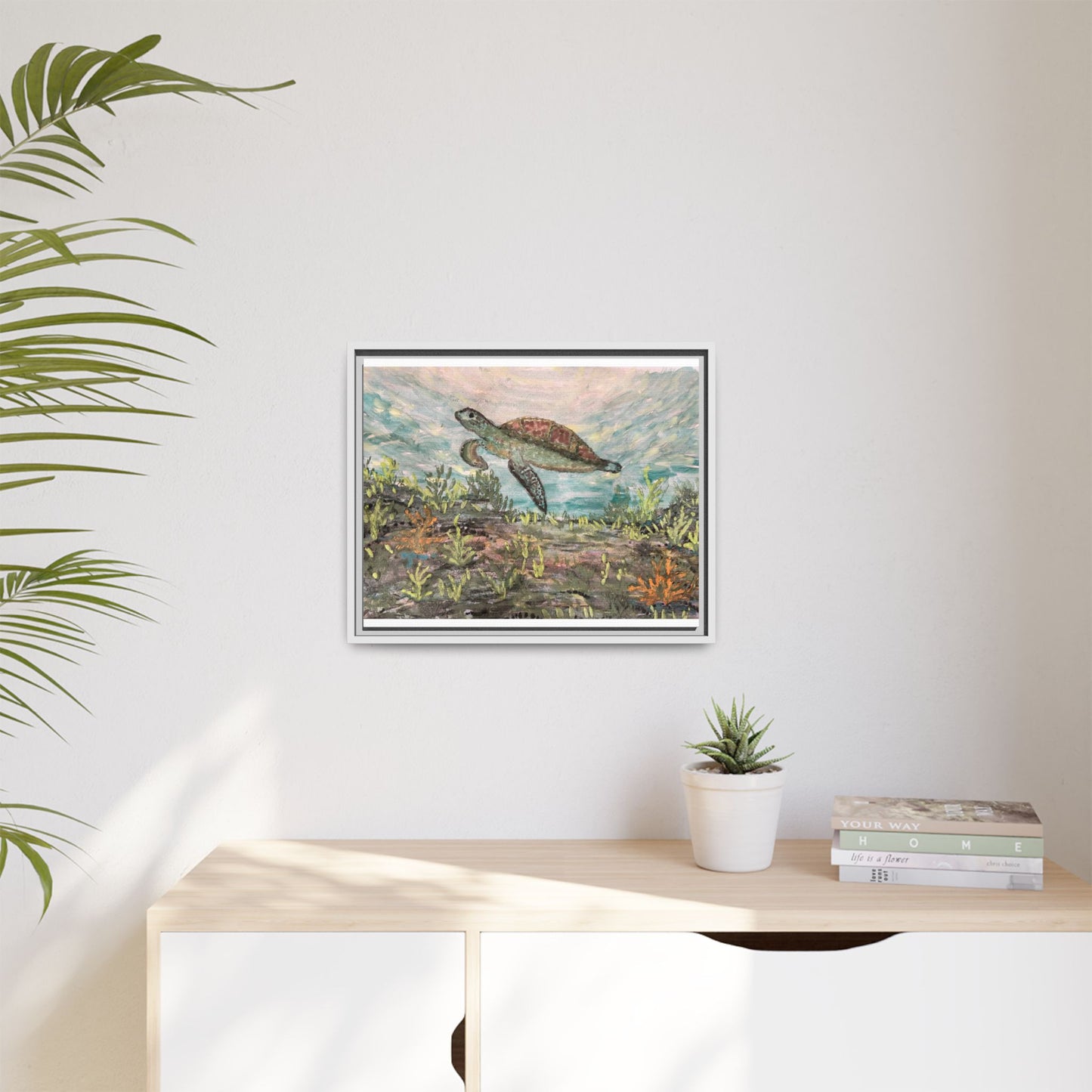Sea Turtle Matte Canvas, Framed (Multi-color)