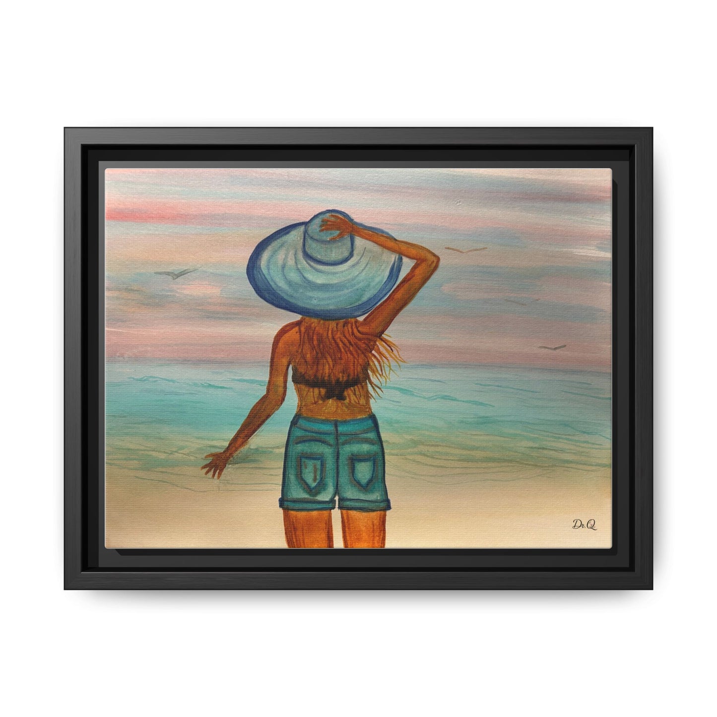 " My Sweet Girl" at the Beach Vibes Framed Canvas Art - Summer Sunset Decor