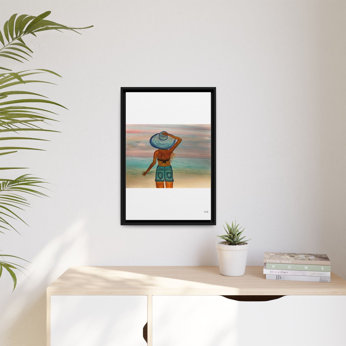 " My Sweet Girl" at the Beach Vibes Framed Canvas Art - Summer Sunset Decor