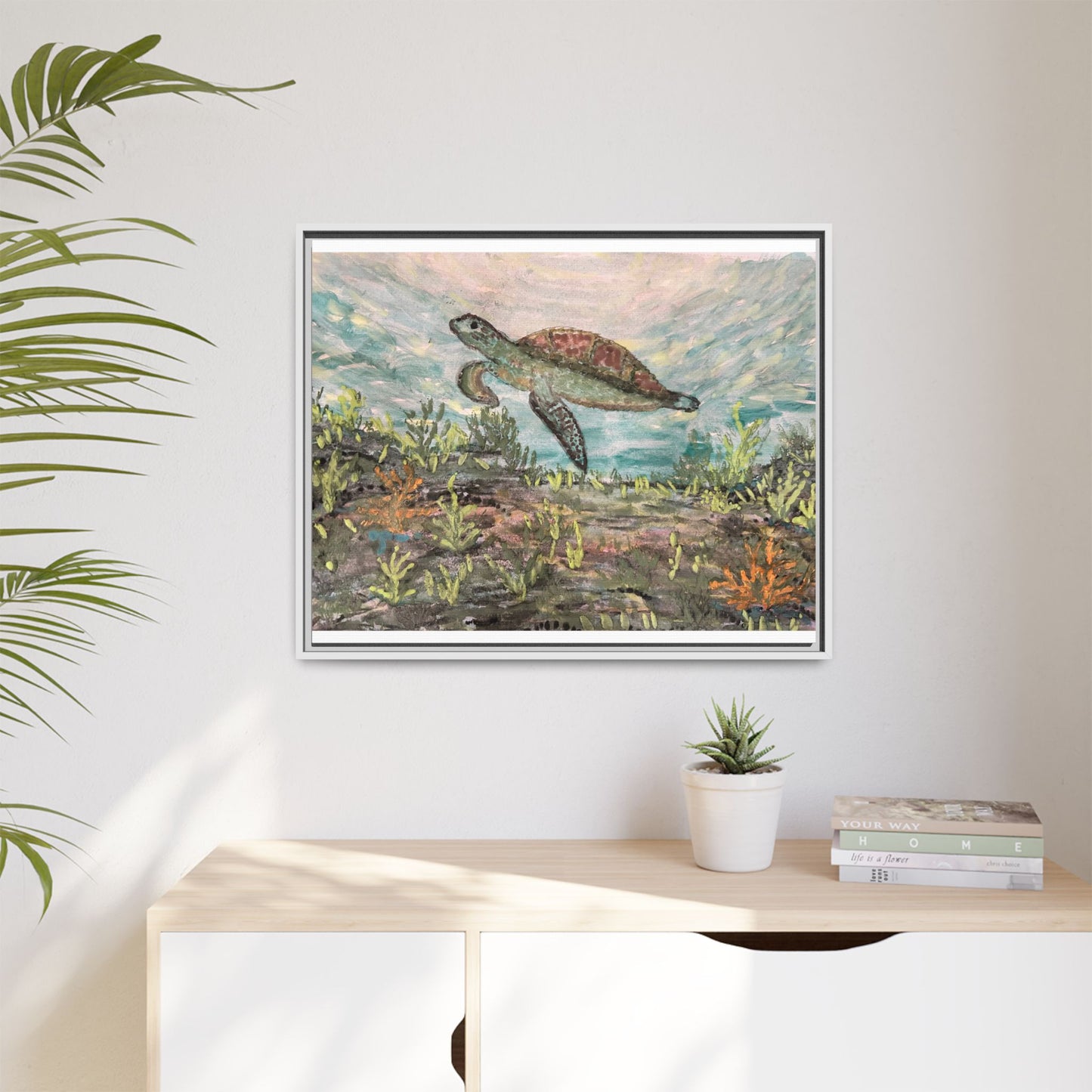 Sea Turtle Matte Canvas, Framed (Multi-color)