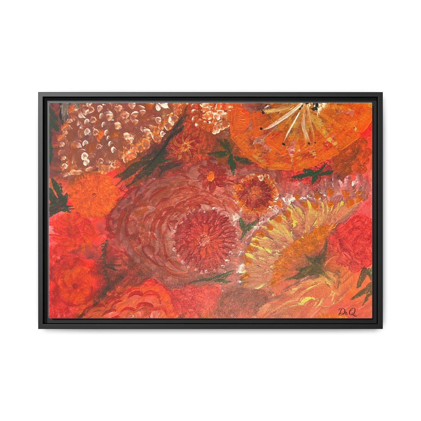 "Floral Burst" Abstract Red Floral Matte Canvas Framed Wall Art