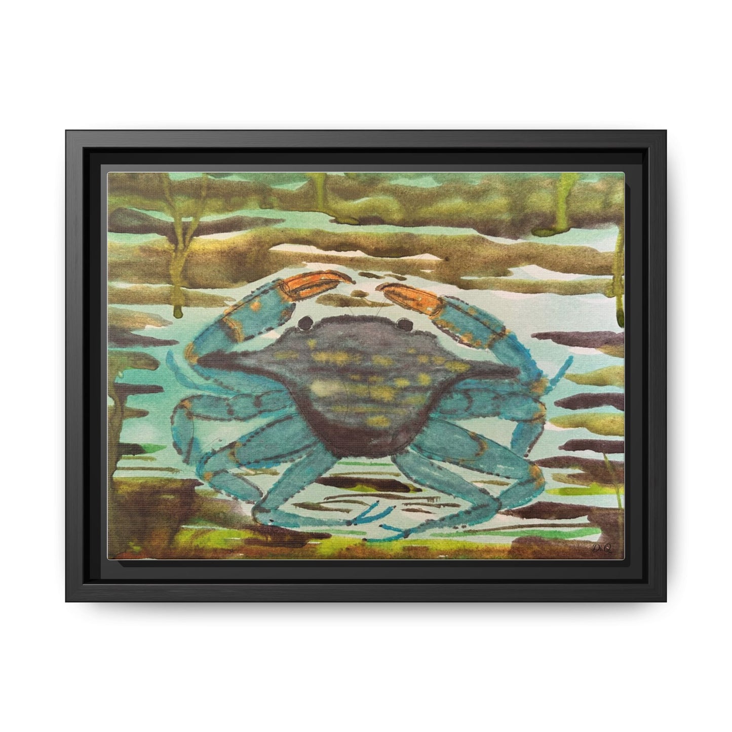 Blue Crab Coastal Art Print — Matte Framed Canvas