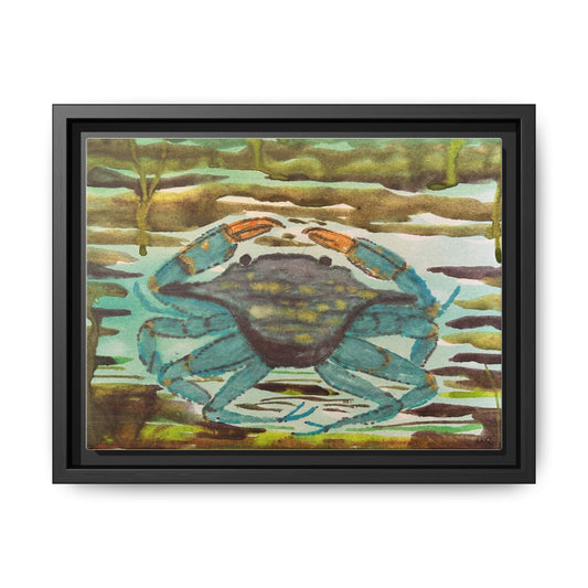 Blue Crab Coastal Art Print — Matte Framed Canvas