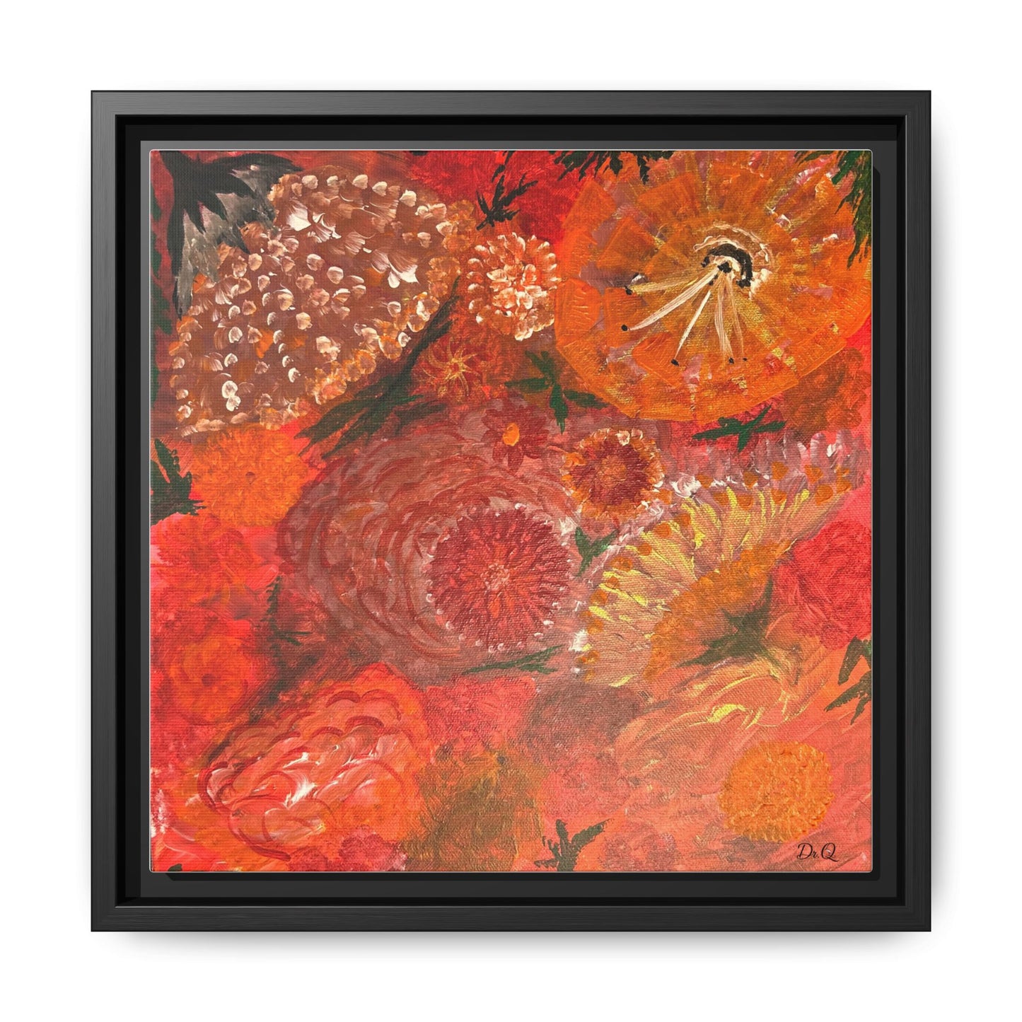 "Floral Burst" Abstract Red Floral Matte Canvas Framed Wall Art