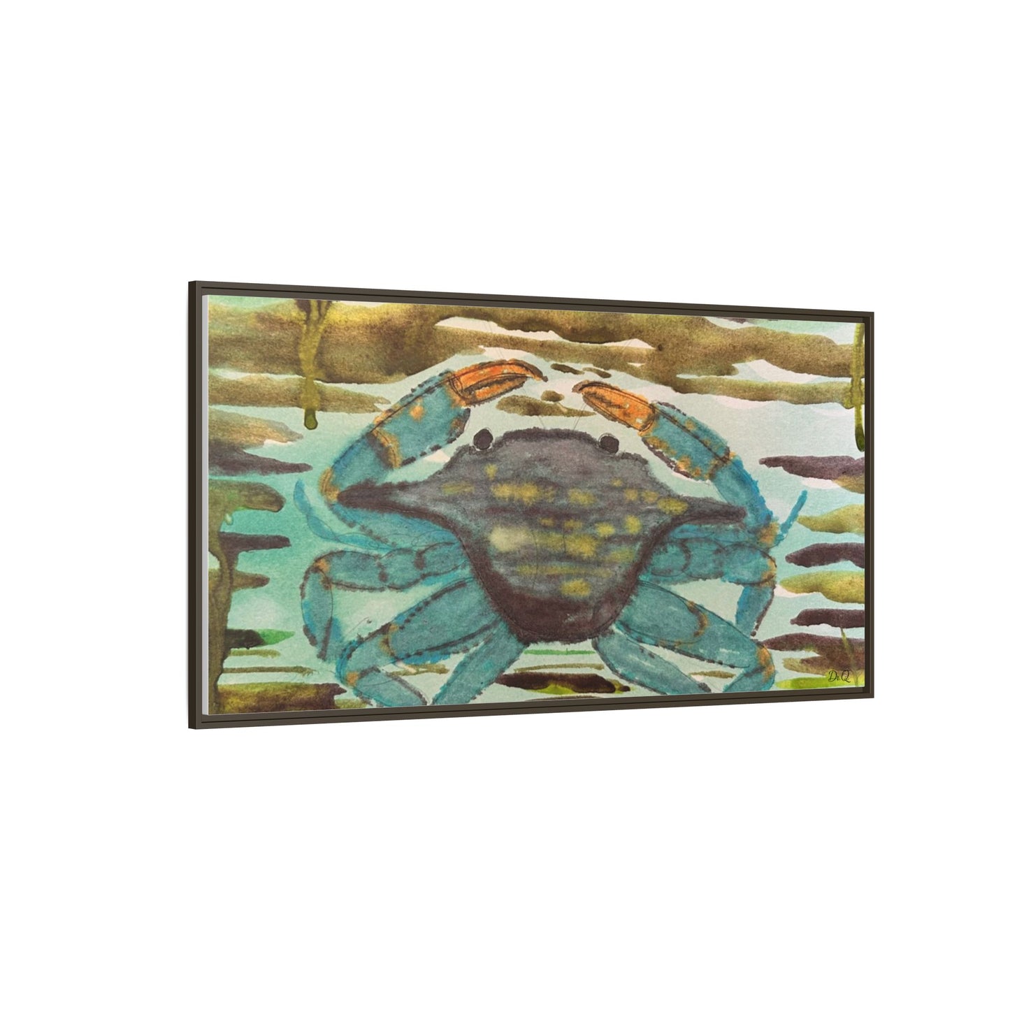 Blue Crab Coastal Art Print — Matte Framed Canvas