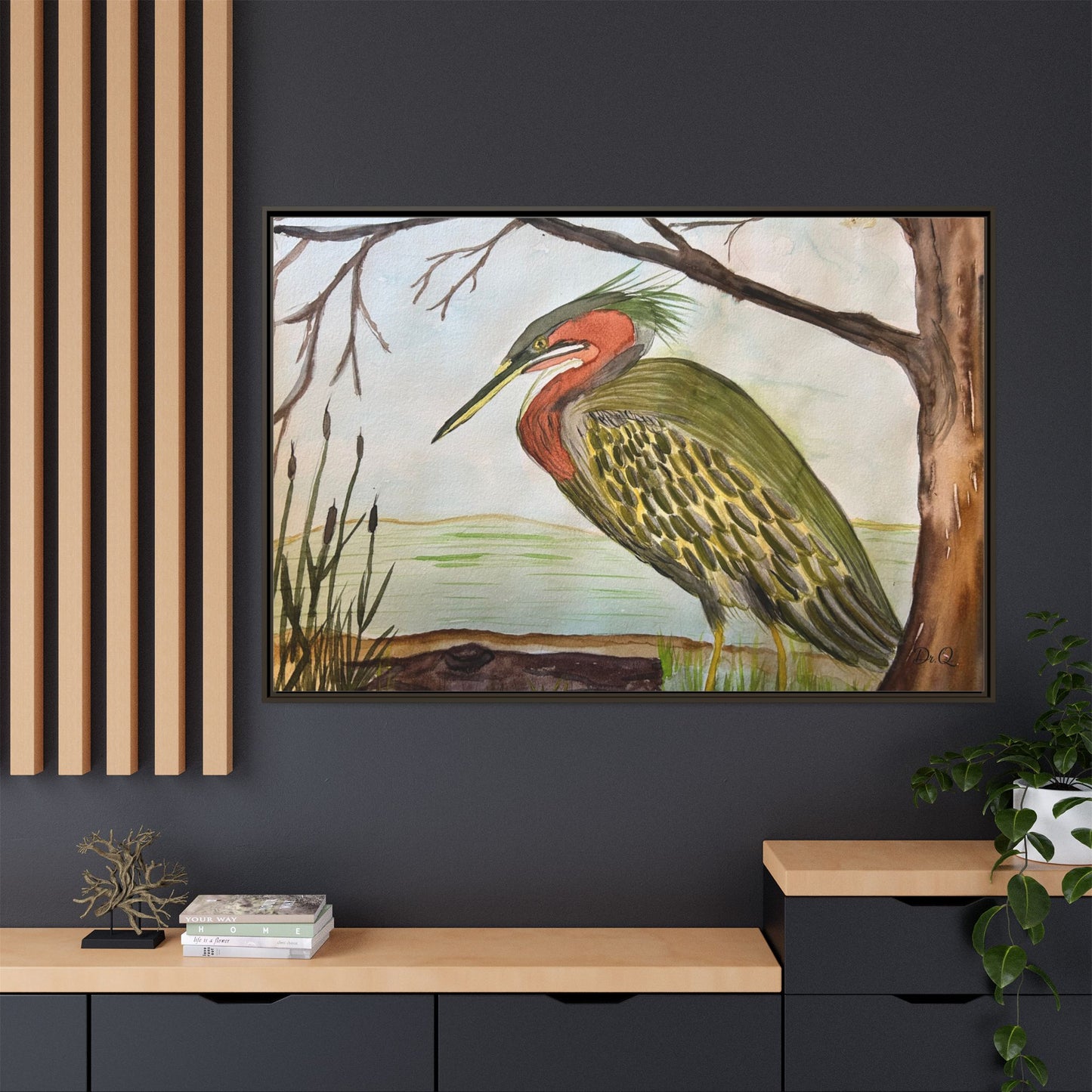 Green Heron Wetlands Print on Canvas