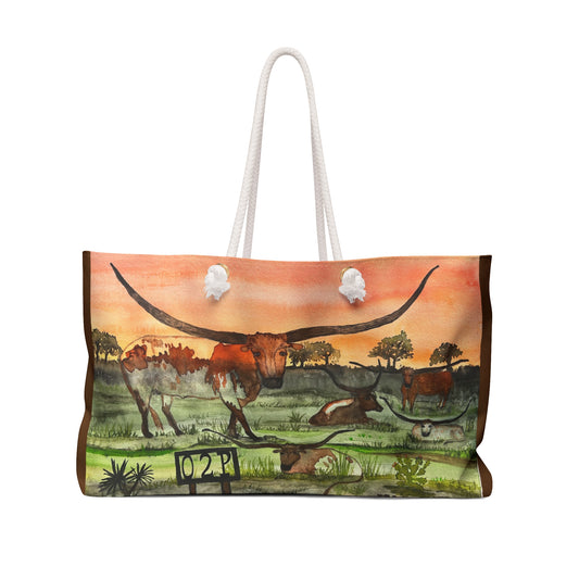 "Out 2 Pasture" Rustic Longhorn Weekender Bag - Perfect for Travel, Cowpoke Gifts, and Country Escapes, Tote, Spacious with Western Art