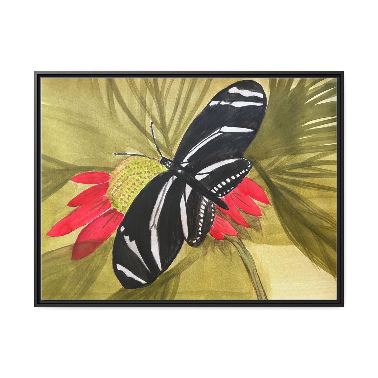 Butterfly Watercolor Print Matte Canvas, Black Frame