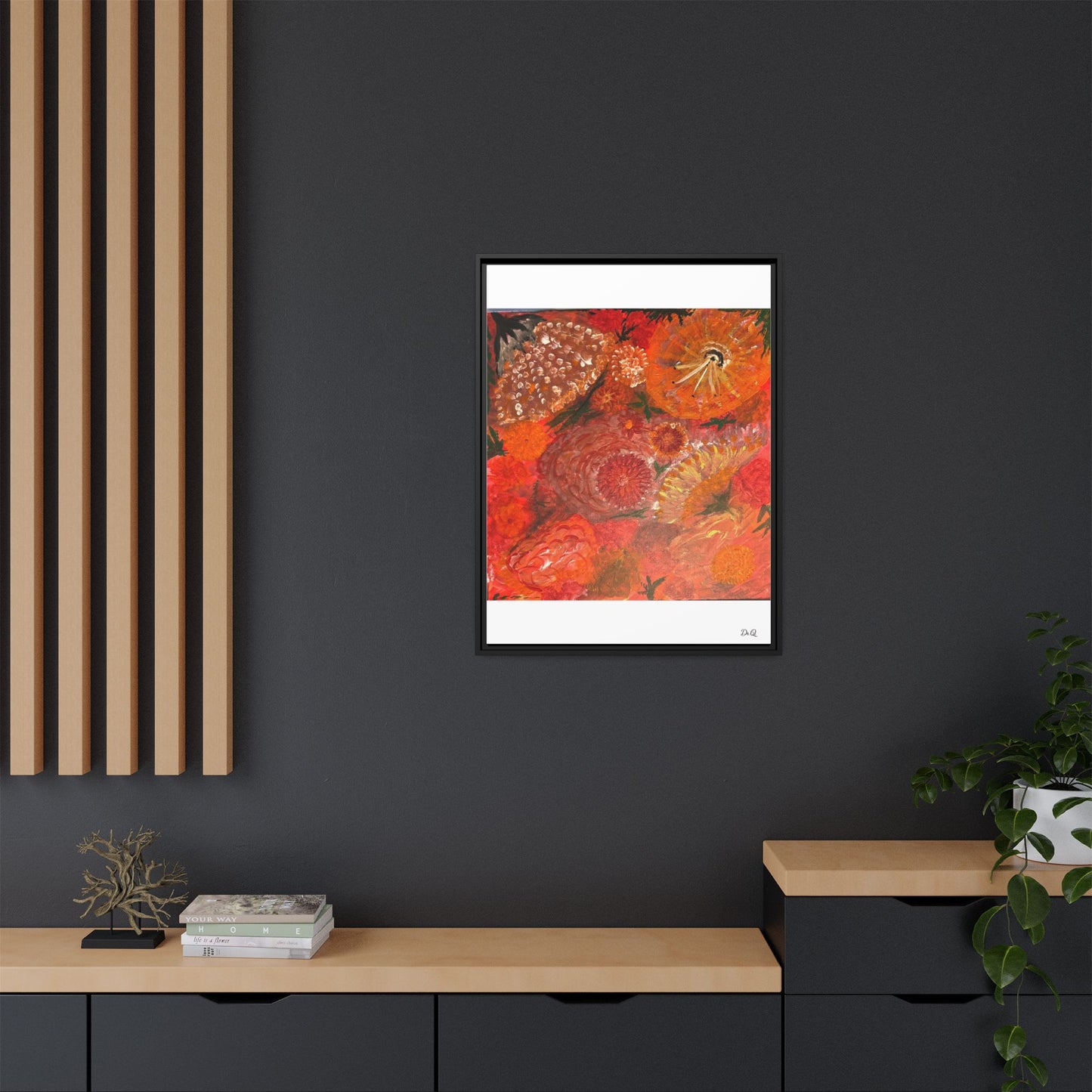 "Floral Burst" Abstract Red Floral Matte Canvas Framed Wall Art