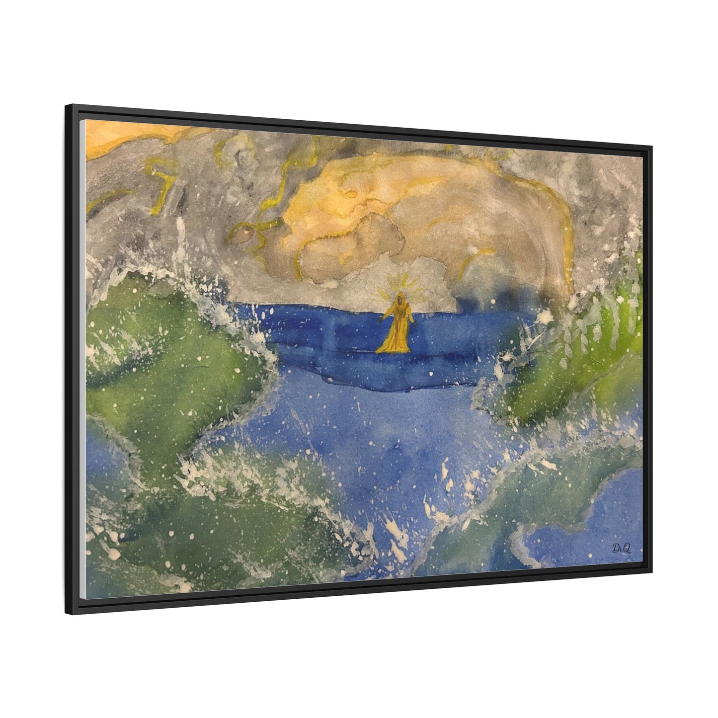 "Faith in the Storm" Framed Matte Canvas Seascape — Golden Sail at Sunset