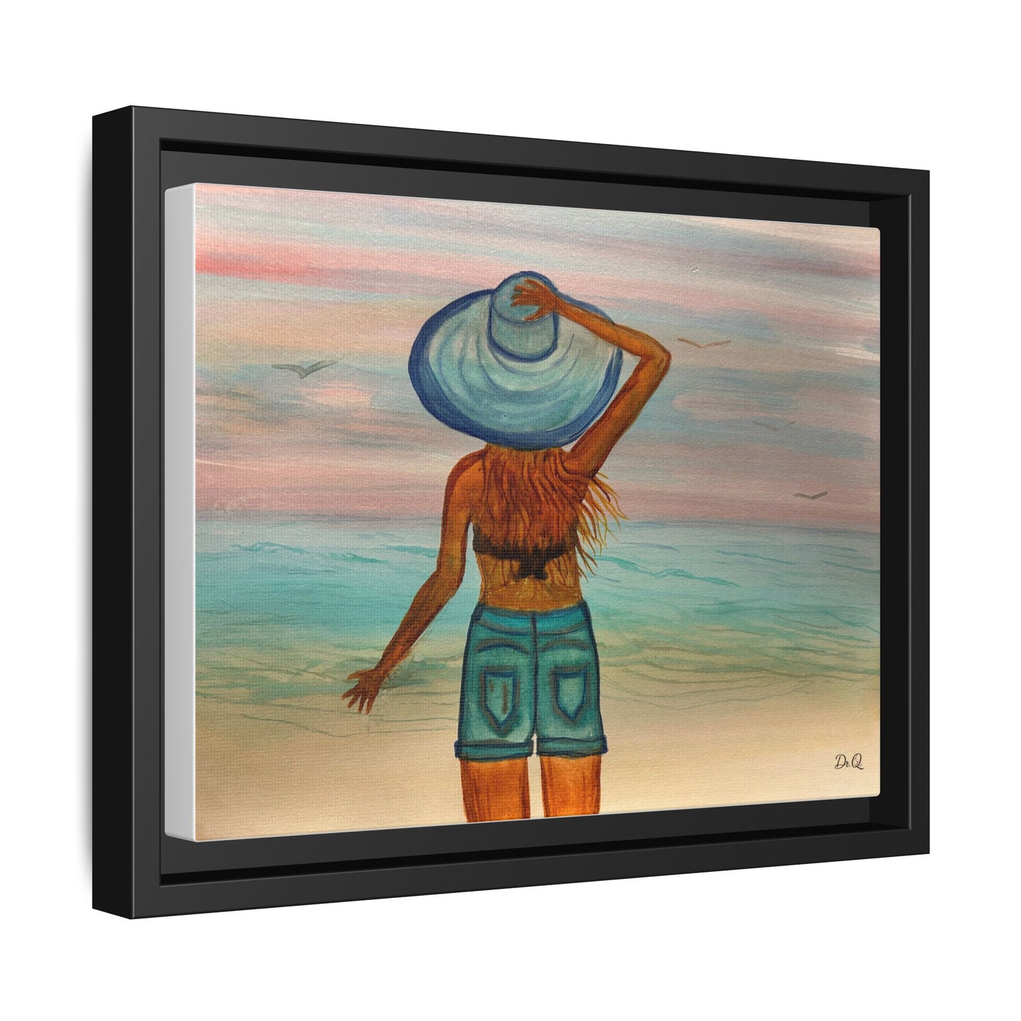 " My Sweet Girl" at the Beach Vibes Framed Canvas Art - Summer Sunset Decor