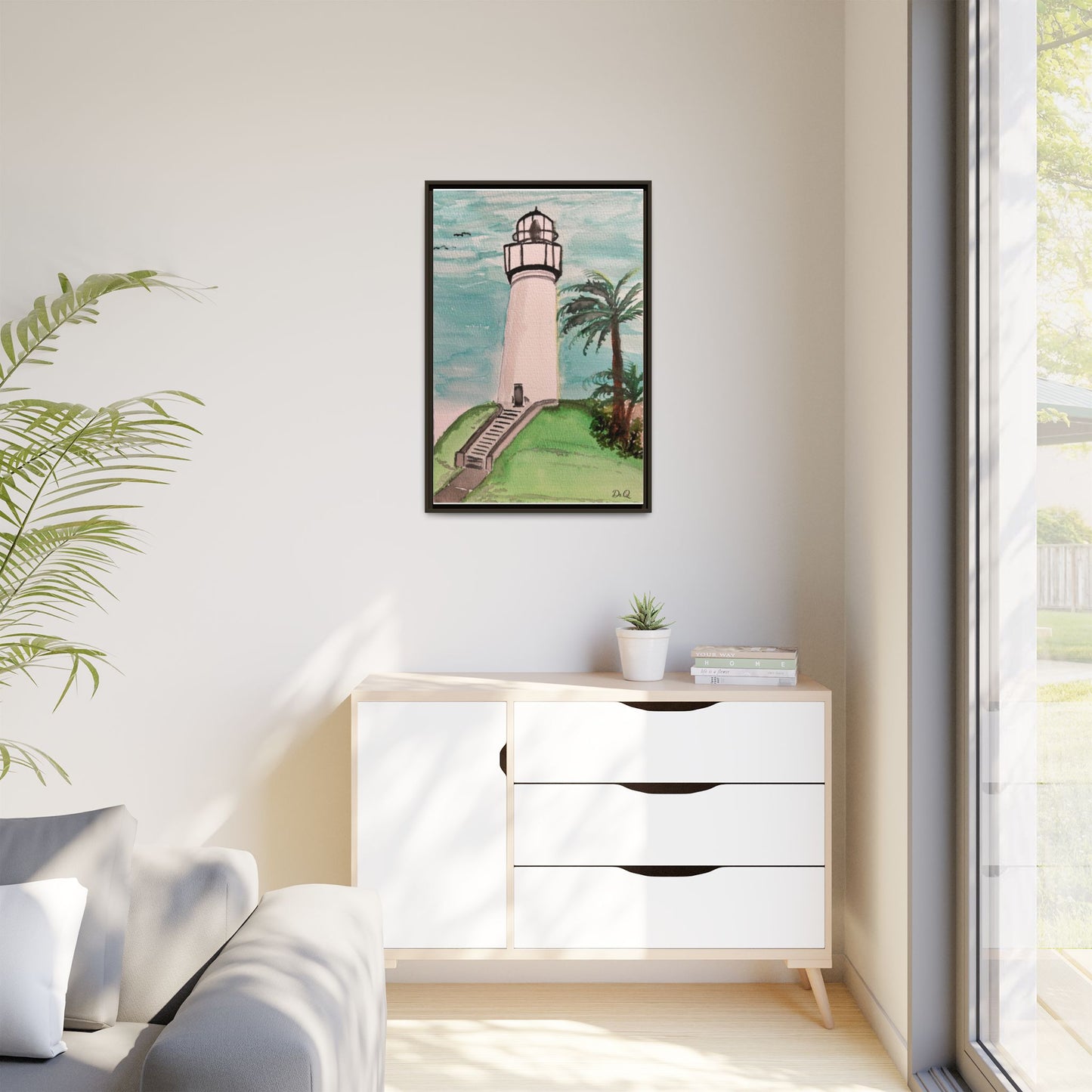 Lighthouse Palm Matte Framed Canvas Print