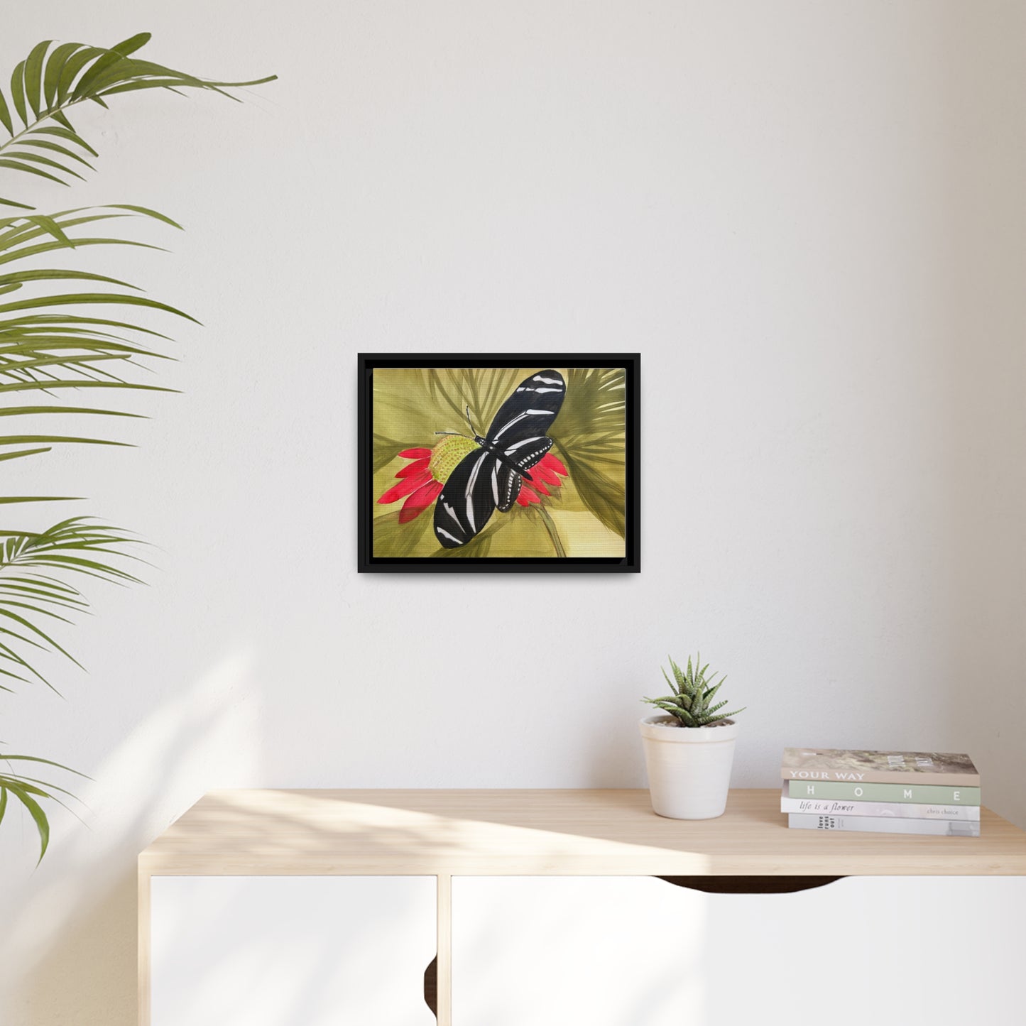 Butterfly Watercolor Print Matte Canvas, Black Frame