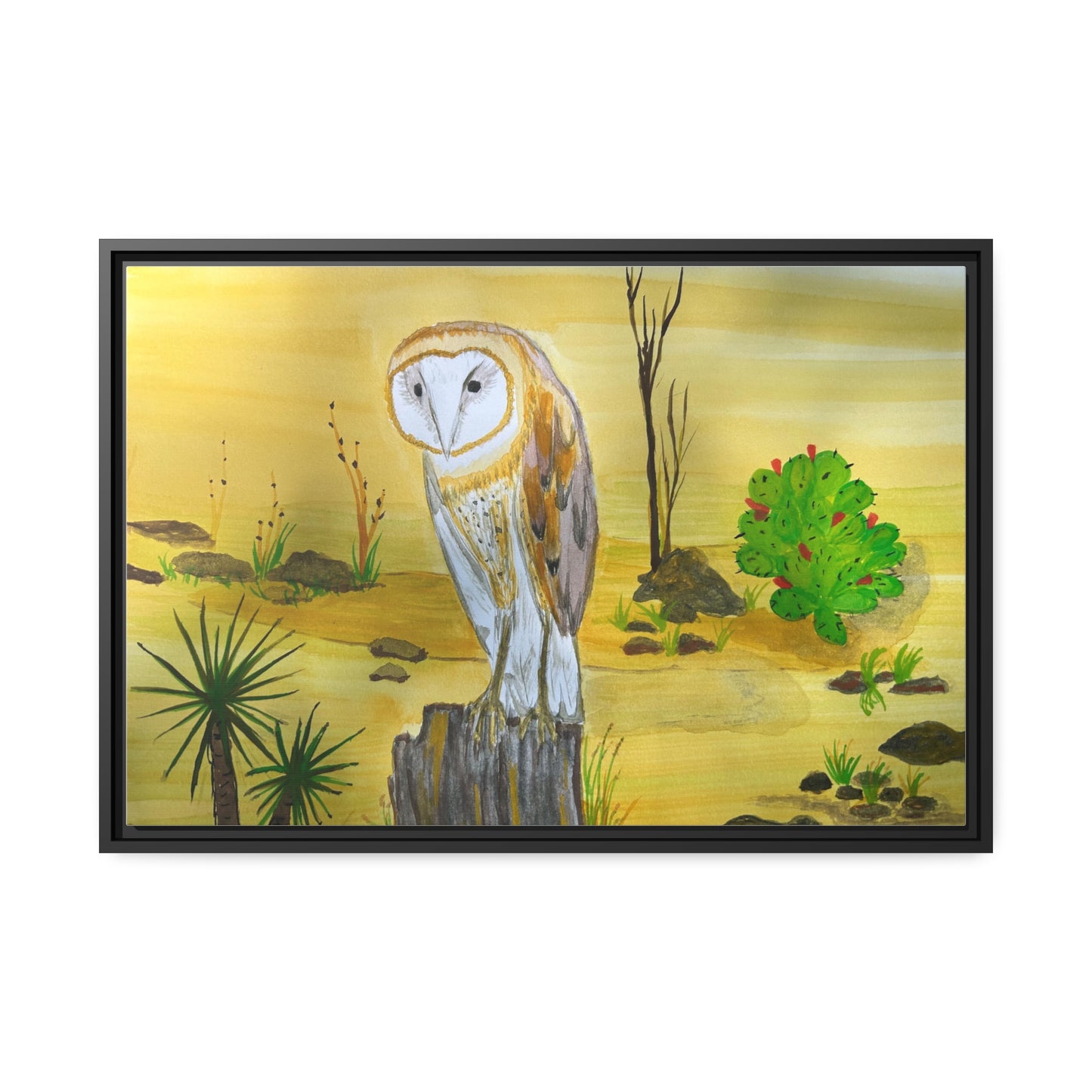 Barn Owl Matte Canvas, Black Frame