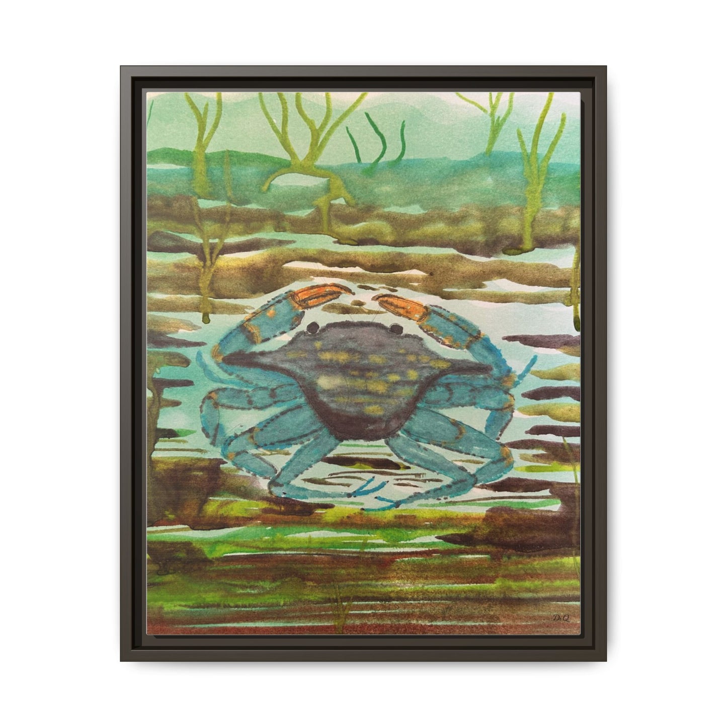 Blue Crab Coastal Art Print — Matte Framed Canvas