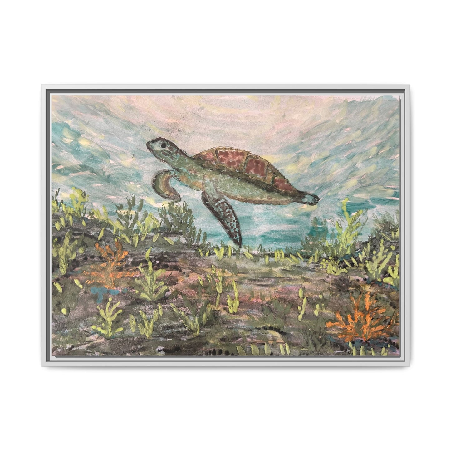 Sea Turtle Matte Canvas, Framed (Multi-color)