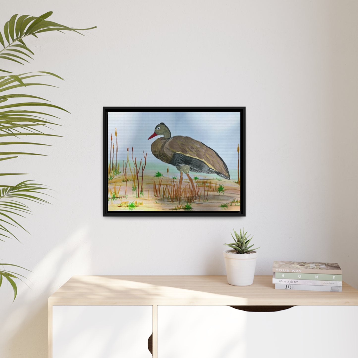 Black Bellied Whistling Duck Matte Canvas, Black Frame