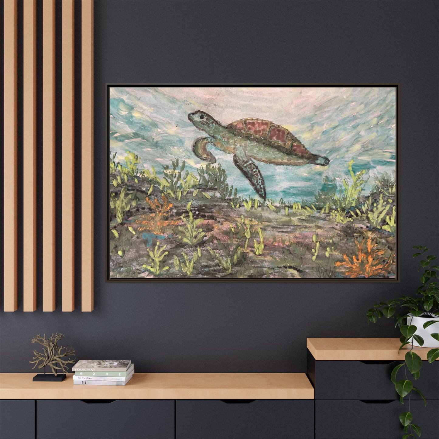 Sea Turtle Matte Canvas, Framed (Multi-color)