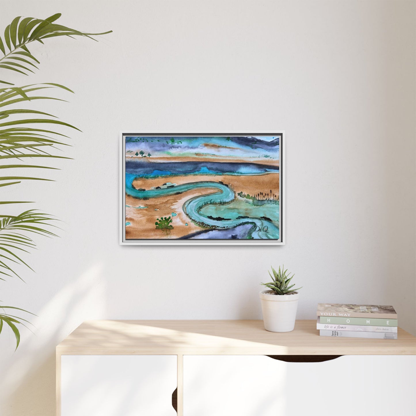 Winding River by Dr. Q - Framed Matte Canvas Watercolor Wall Art