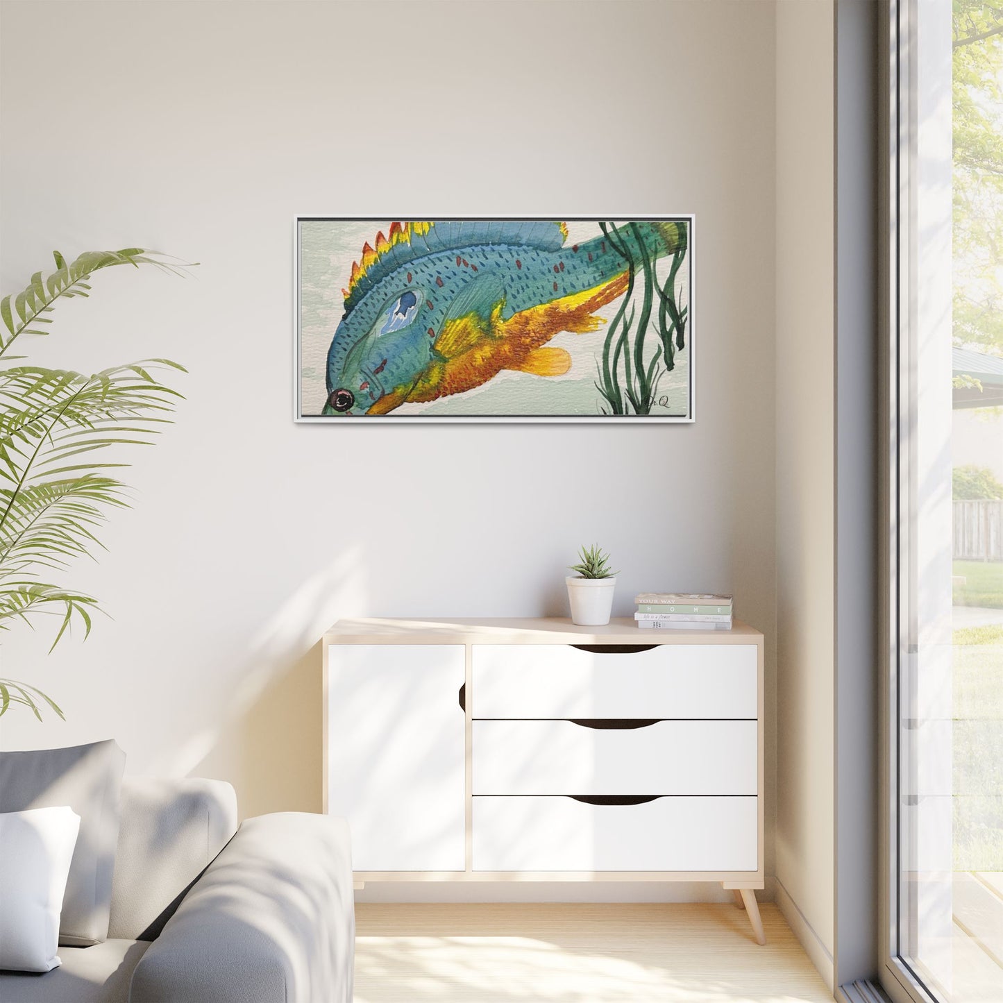 Texas Spotted Sunfish Watercolor Wall Art - Framed Matte Canvas