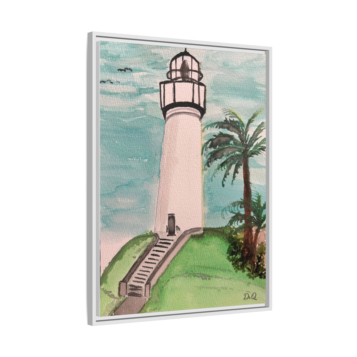 Lighthouse Palm Matte Framed Canvas Print