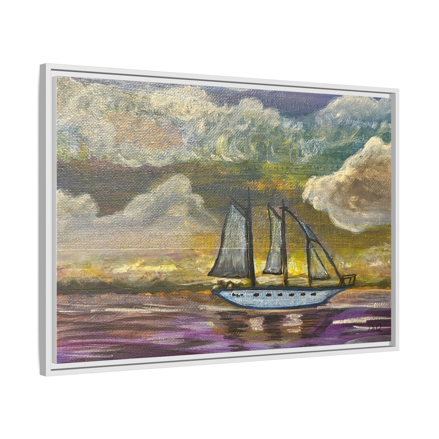 Framed Matte Canvas Sailboat Painting — Serene Seascape Wall Art
